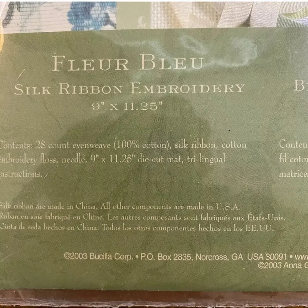 Vintage Bucilla Anna Griffin Silk Ribbon Fleur Bleu Embroidery Kit 43356 NEW‎